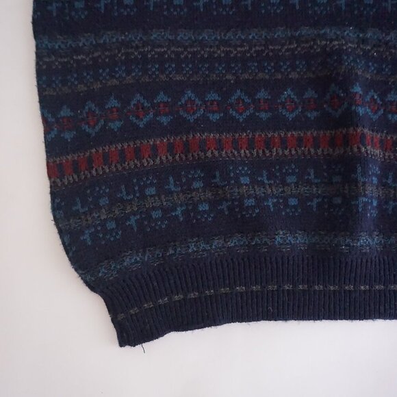 Vintage Van Heusen Navy Maroon Biggie Cosby Eclectic Knit Crewneck Sweater L - Picture 6 of 9